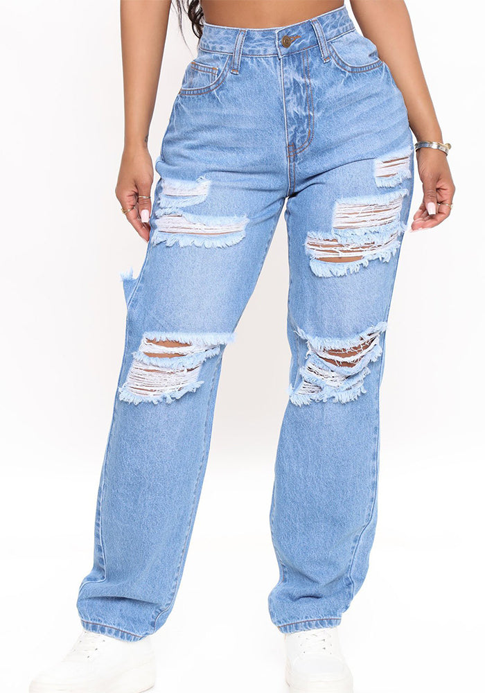 Women Ripped Washed Denim Pant