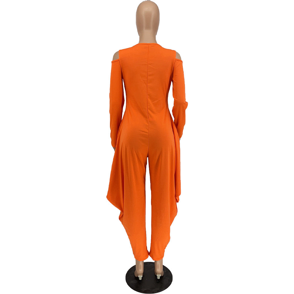 Women's Solid Color Cutout Long Sleeve Fashionable Loose Jumpsuit 27