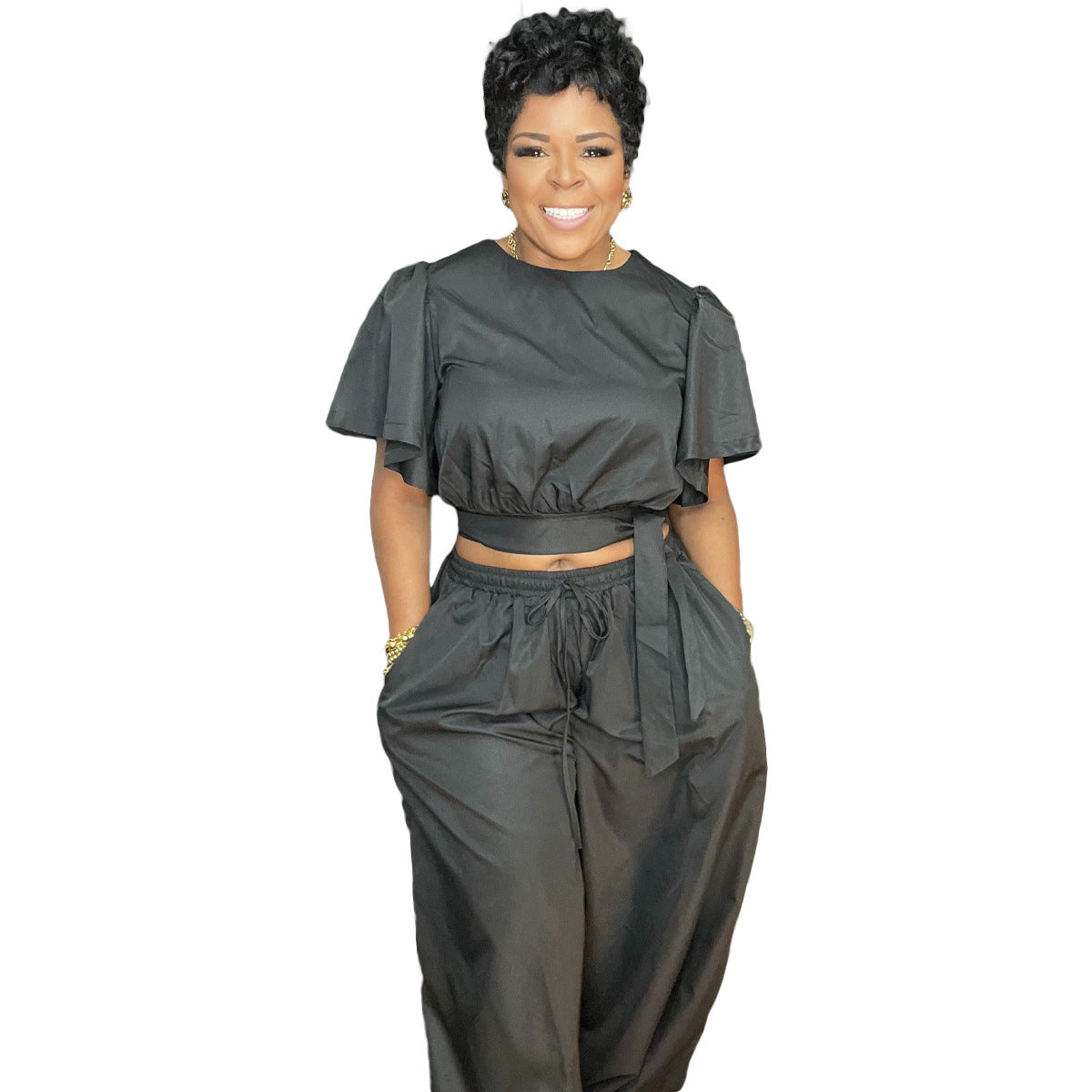 Women Lace-Up Top and Pant two-piece set