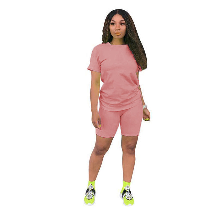 Solid color sports Casual two-piece Shorts Set 18