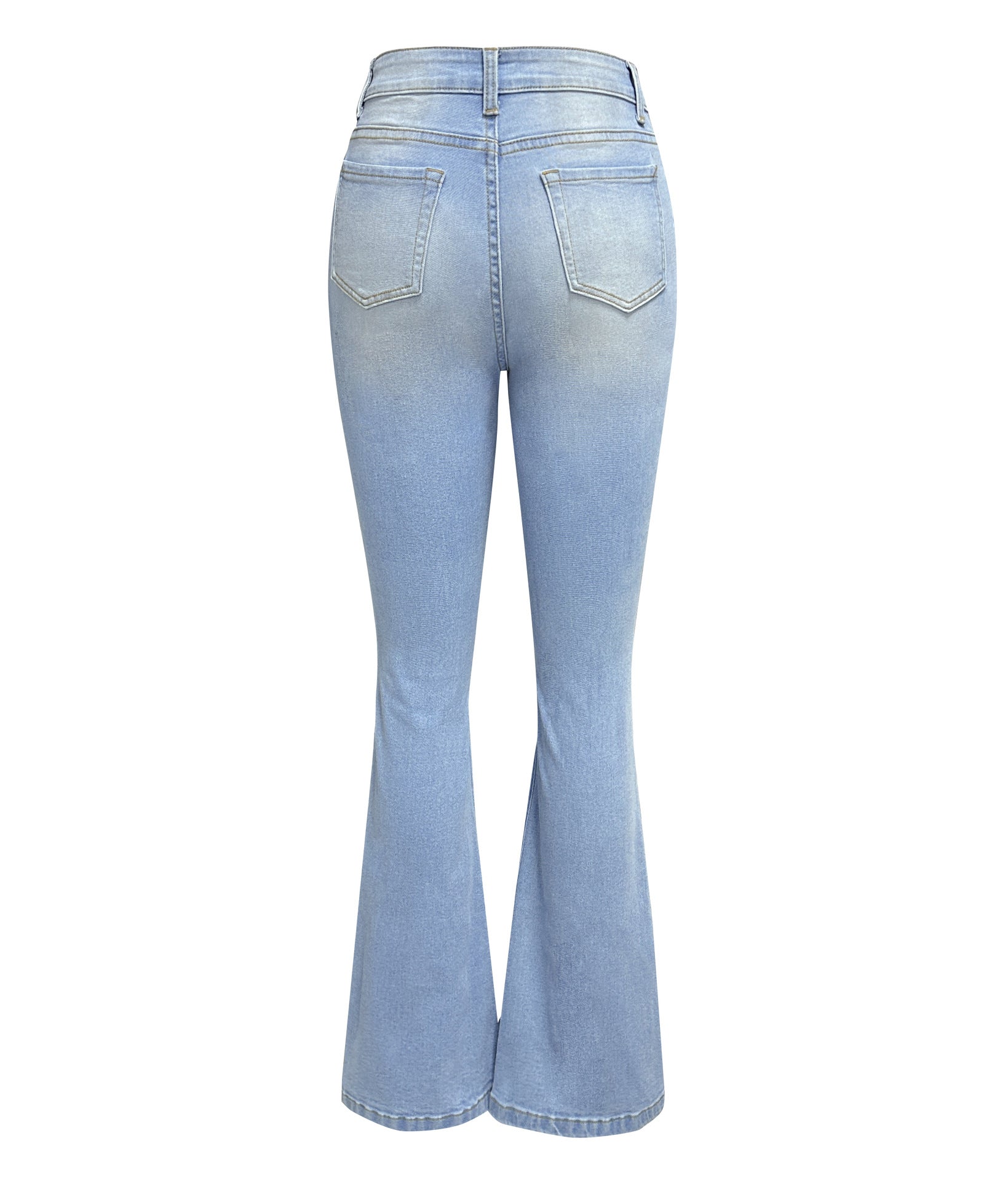 Women High Waist Ripped Denim Bell Bottom Pants 11