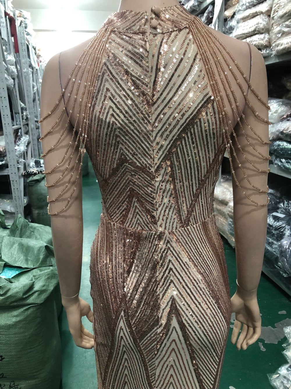 Deep V-Neck Sequined Fishtail Dress Sexy Evening Party Gown 38