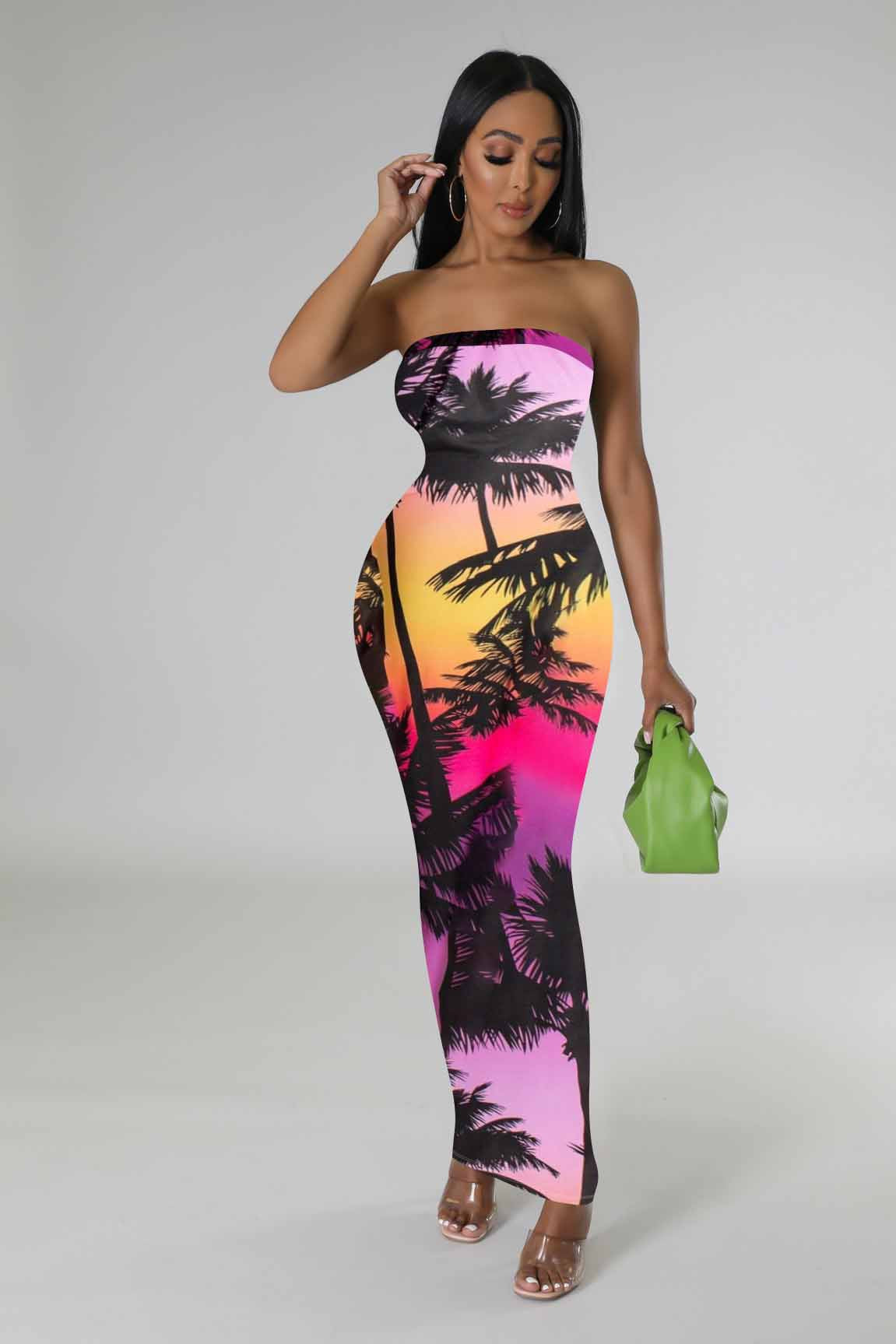 Women's Digital Positioning Print Wrap Dresses Club Maxi Dress 5