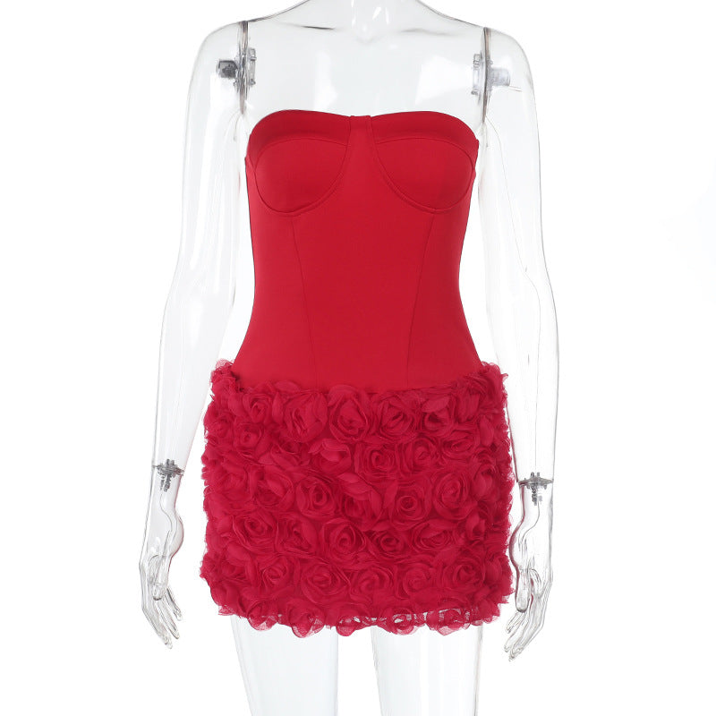Spring Chic Sexy Flower Strapless Short Dress 6