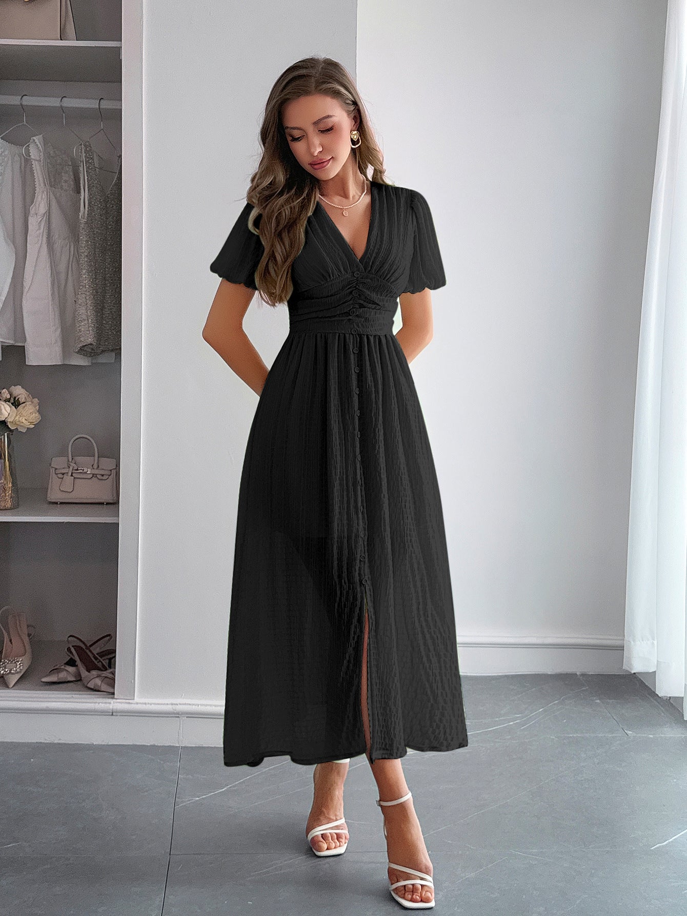 Spring/Summer Women's Chic Holidays Deep-V Short-Sleeve Long Dress 10