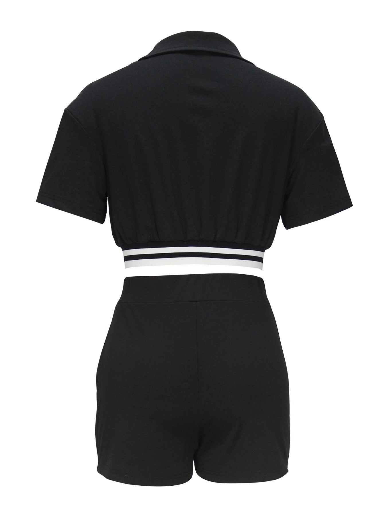 Women Summer Solid Zipper Print Top and Shorts Casual Two-piece Set 10