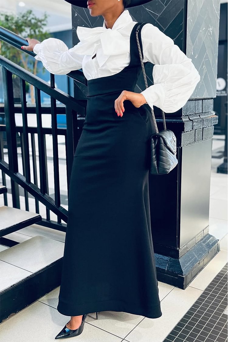 Plus-Size Women Solid Casual Suspender Skirt 9