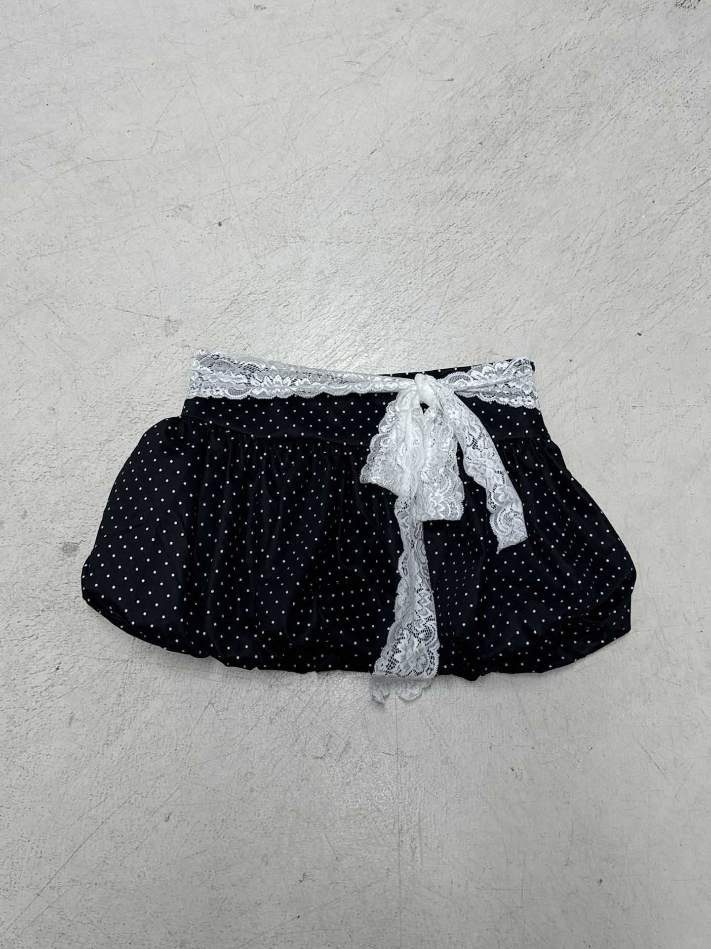 Women Summer French Lace Polka Dot Contrast Flower Bud Mini Dress 33