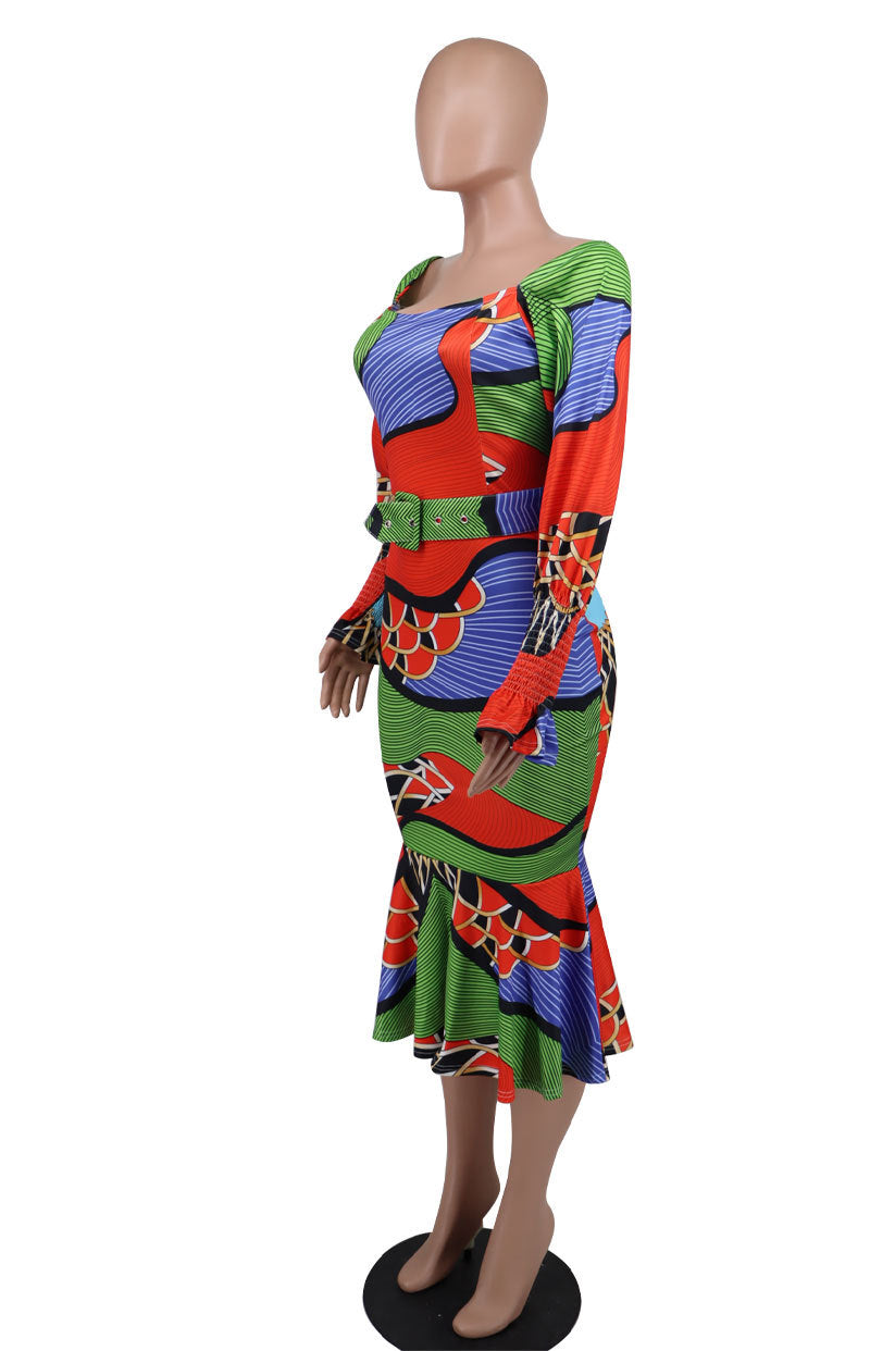 Casual Fashion Women's Long Sleeve Slim Printed Dress 9