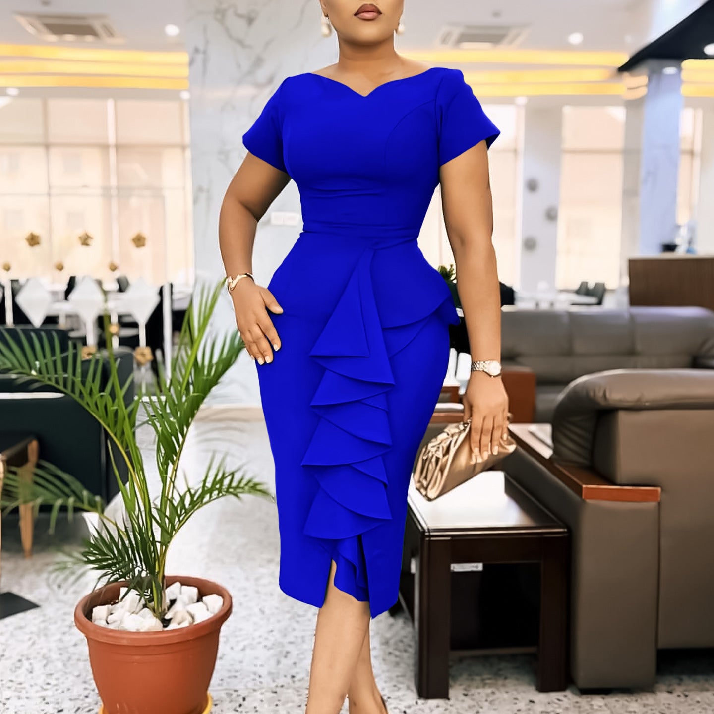 Plus Size Women Elegant Ruffled African Dress 3