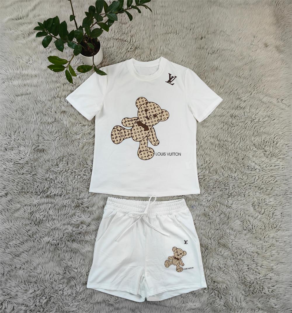 Bear Printed Short Sleeve Two Piece Shorts Set 9