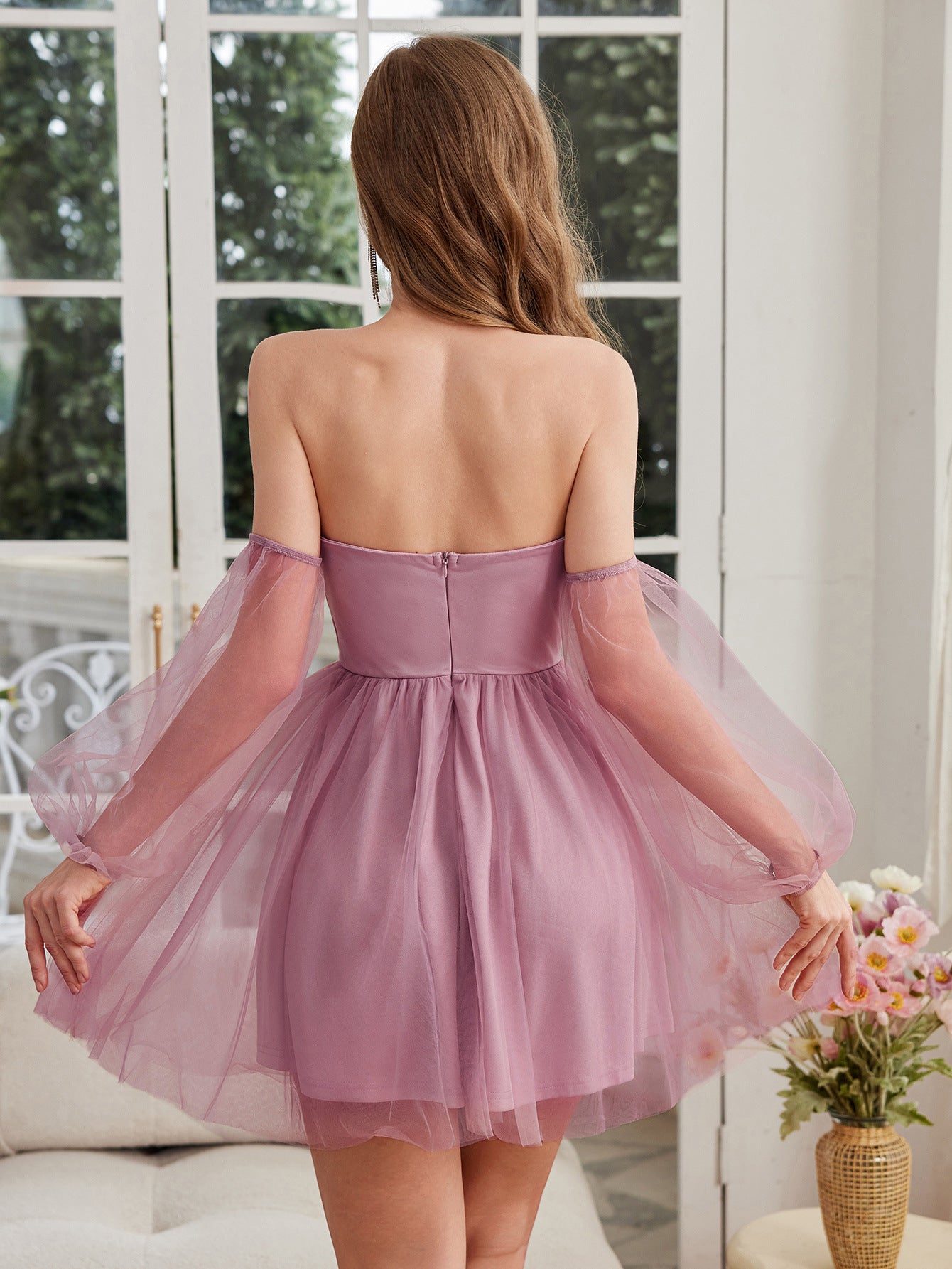 Women Summer Mesh Strapless Dress 3