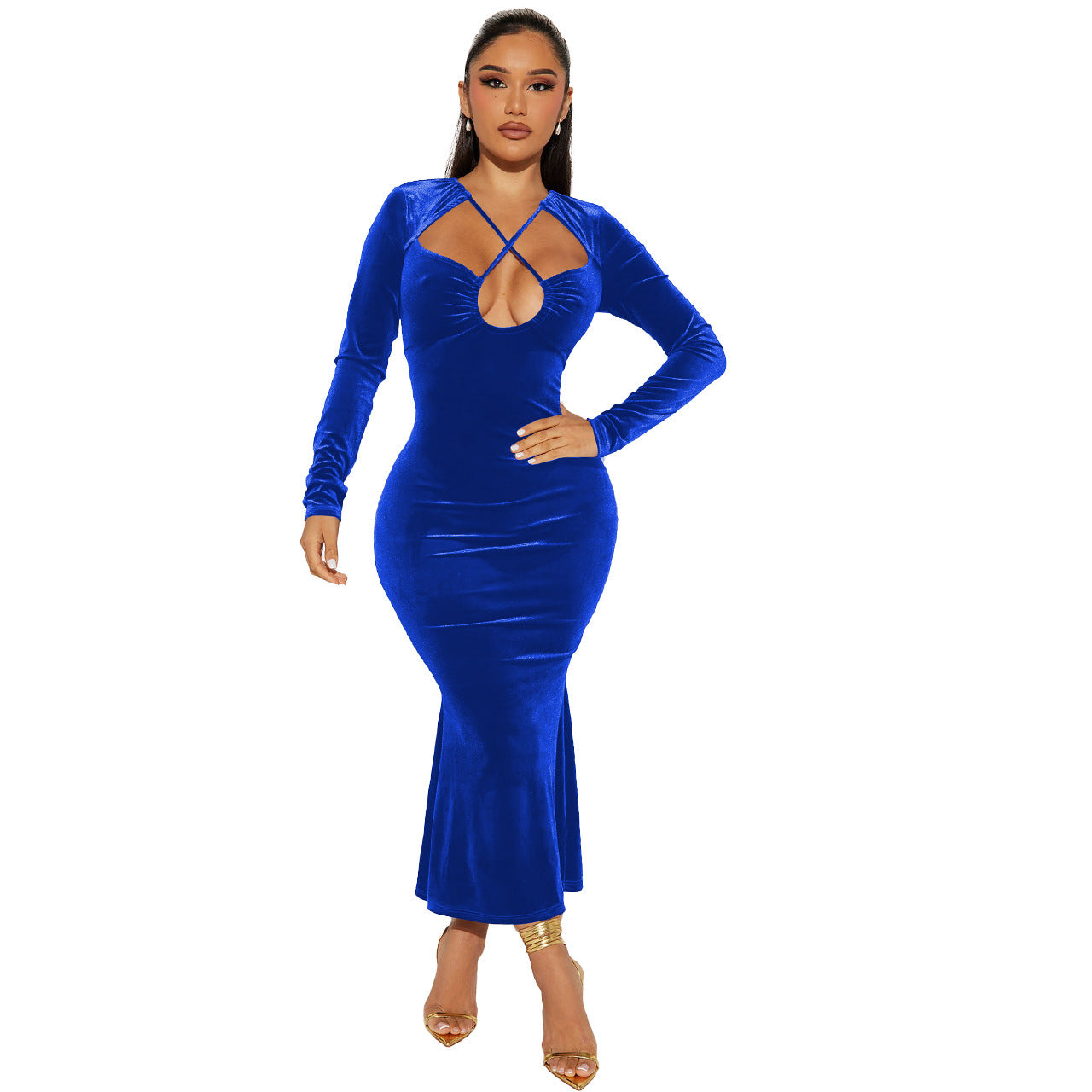 Women Sexy Halter Neck Backless Bodycon Mermaid Dress 9