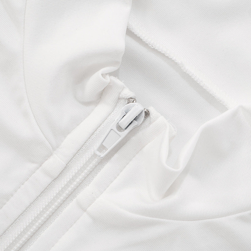 Women's Stand Collar Long Sleeve Slim-Fit Zip-Up Cropped Top & Short Skirt Two-Piece Set 21