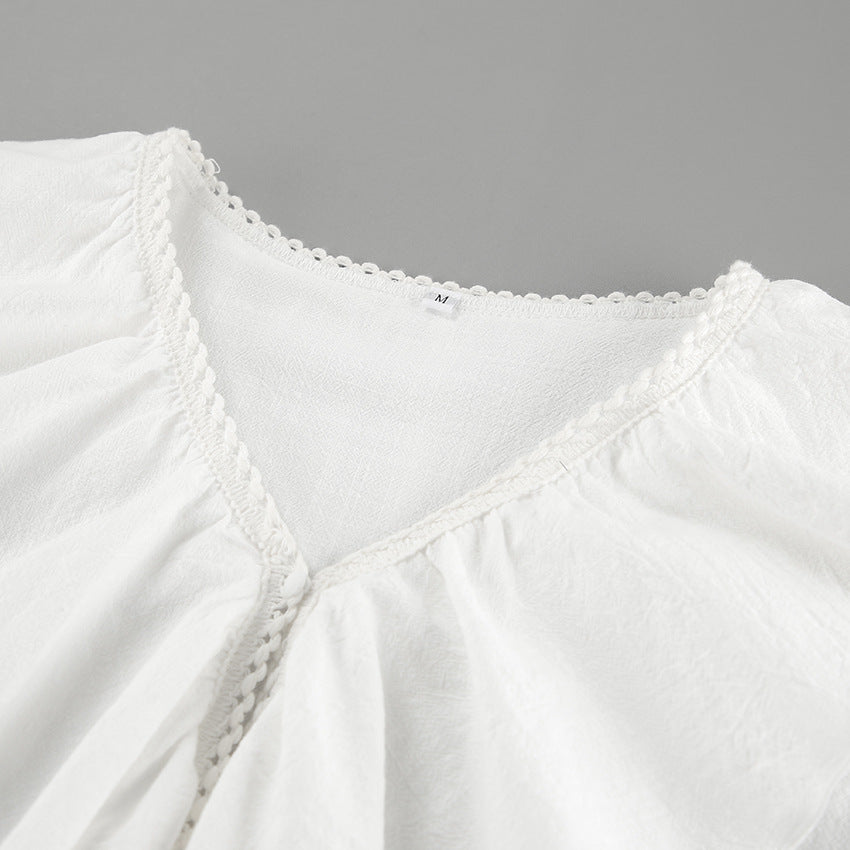 Women Lace Sexy V-Neck Retro Ruffle Shirt 13