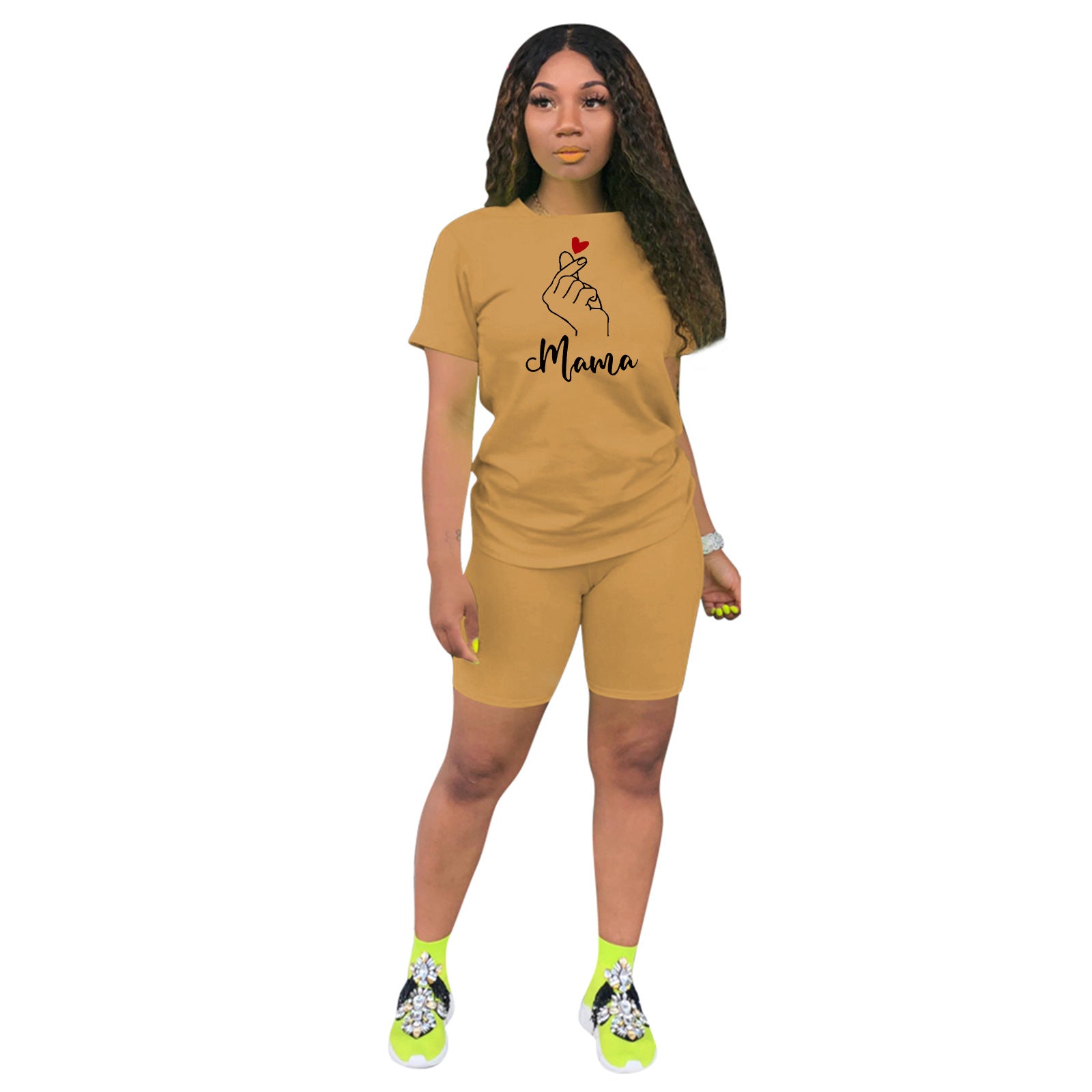 Women's Mother's Day print sports two-piece shorts set 23