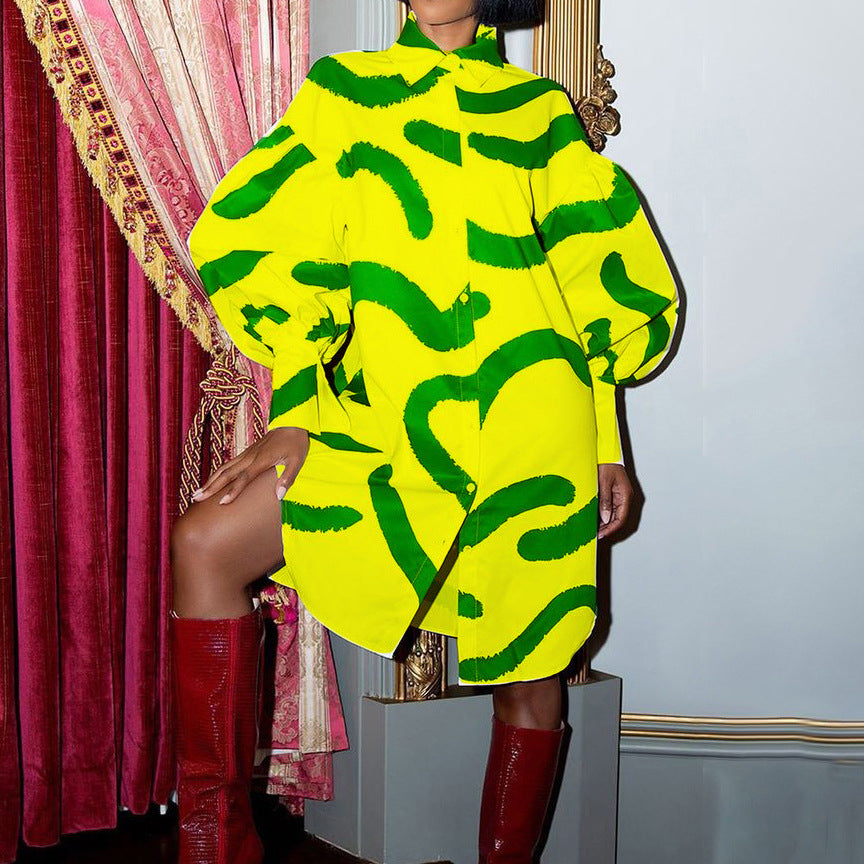 Women's Chic Loose Printed Fashion Shirt Dress 5