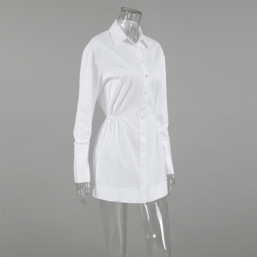 Women Turndown Collar Shirt Dress 9