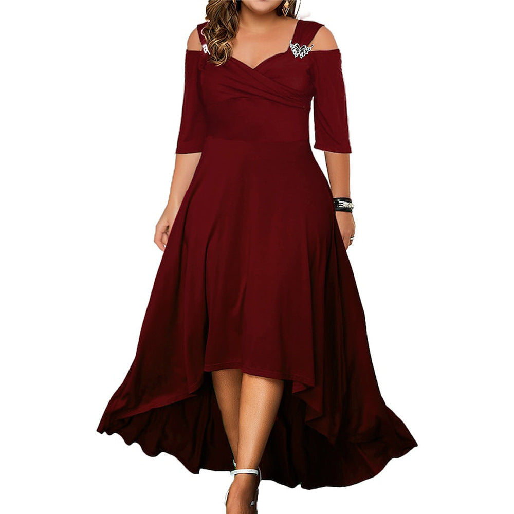 Solid Color Sexy Off Shoulder Swing Dress Summer Plus Size Women's Maxi Dress