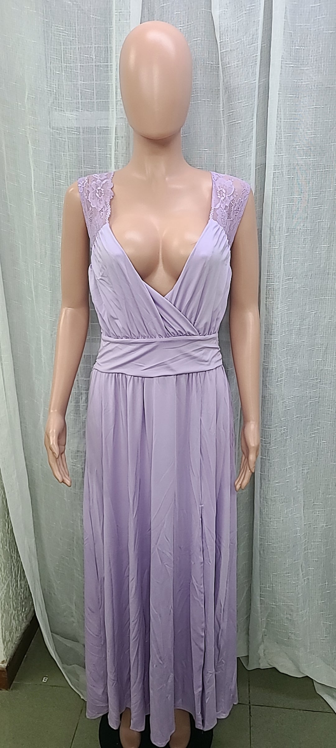 Women sleeveless lace backless slit dress 22