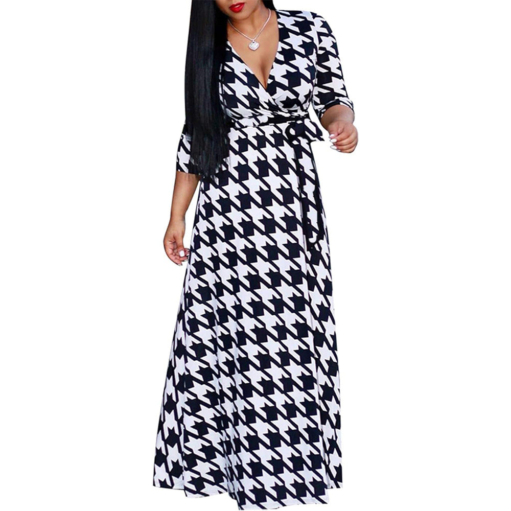 Women Flower Tie-dye Sexy V-neck Half-Sleeve Maxi Dress 18