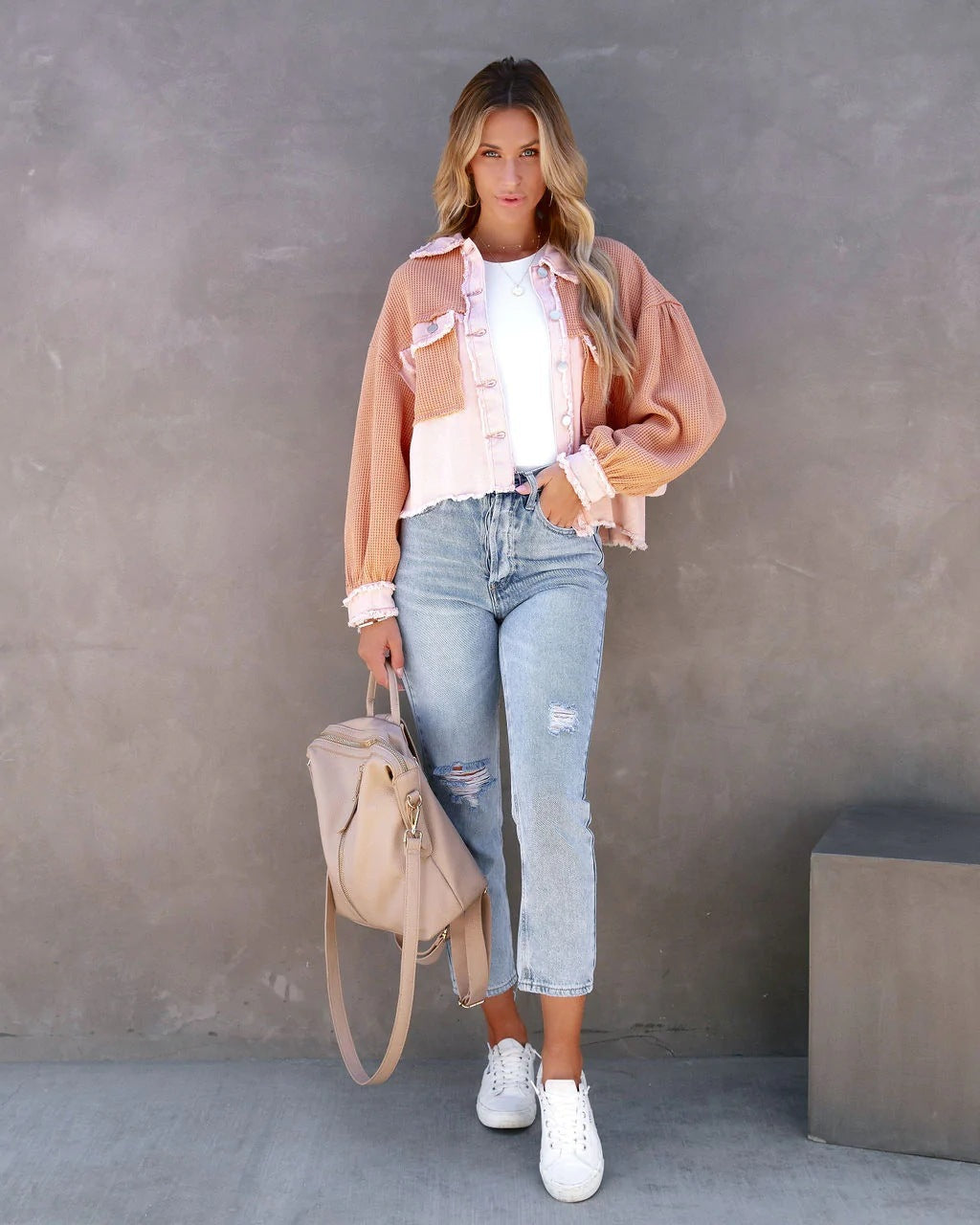 Autumn Winter Waffle Patchwork Casual Fashion Jacket 23