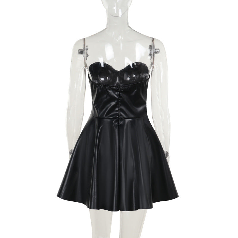 Women Summer Sexy Leather Strapless Bodycon Dress 12