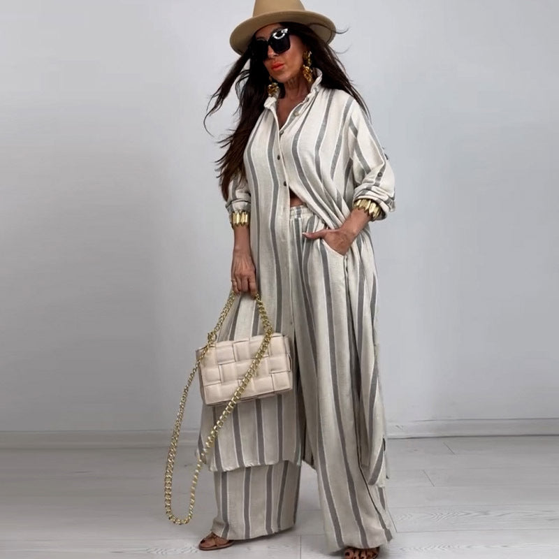 Summer Elegant Sexy V-Neck Top Printed Wide-Leg Pants Two-Piece Set 3