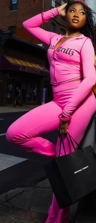 Women Casual Letter Print Zipper Hooded Top High Waist Pants Set 3