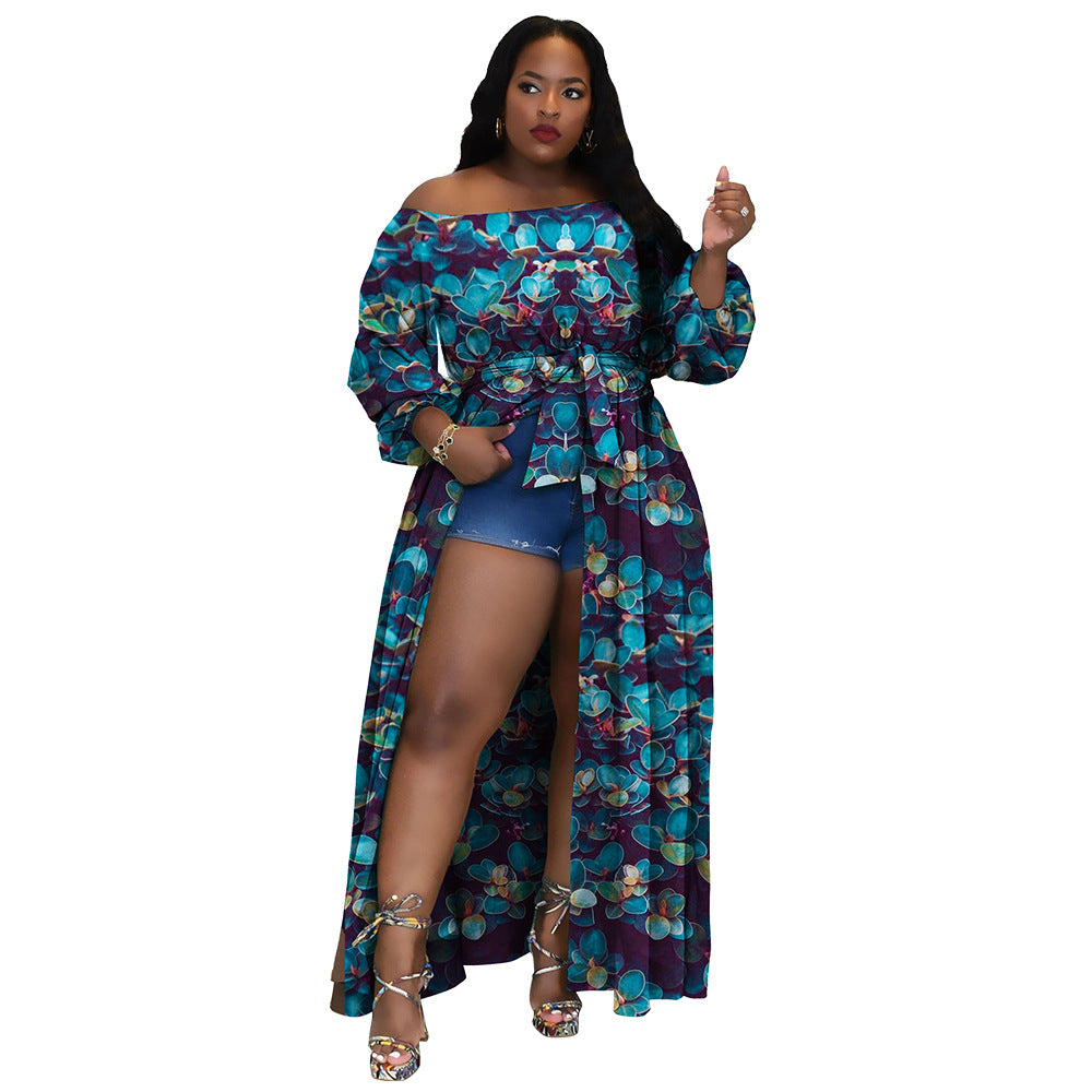 Women Sexy Long Sleeve Tie Slit Print Dress 11