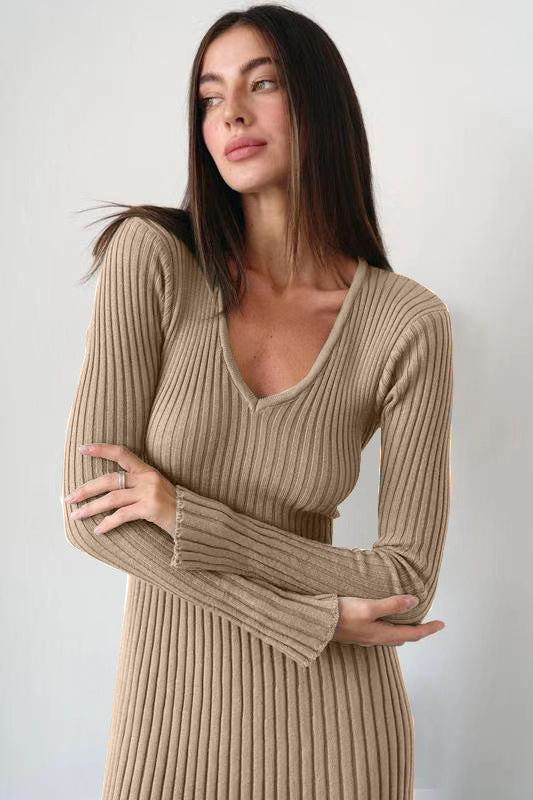 Women Bell Bottom Ribbed Knitting Dress 5