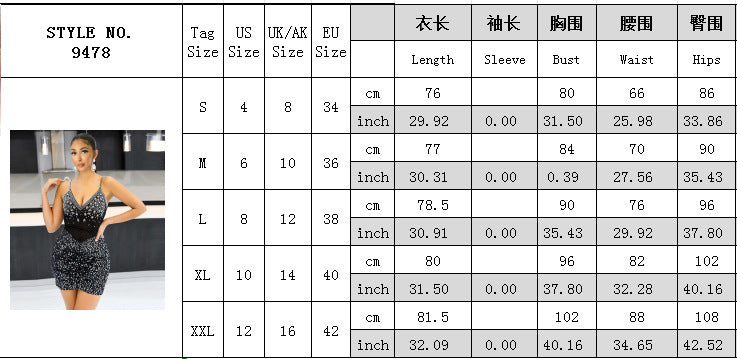 Women Beaded sexy suspender v-neck Bodycon Formal Party Dress 7