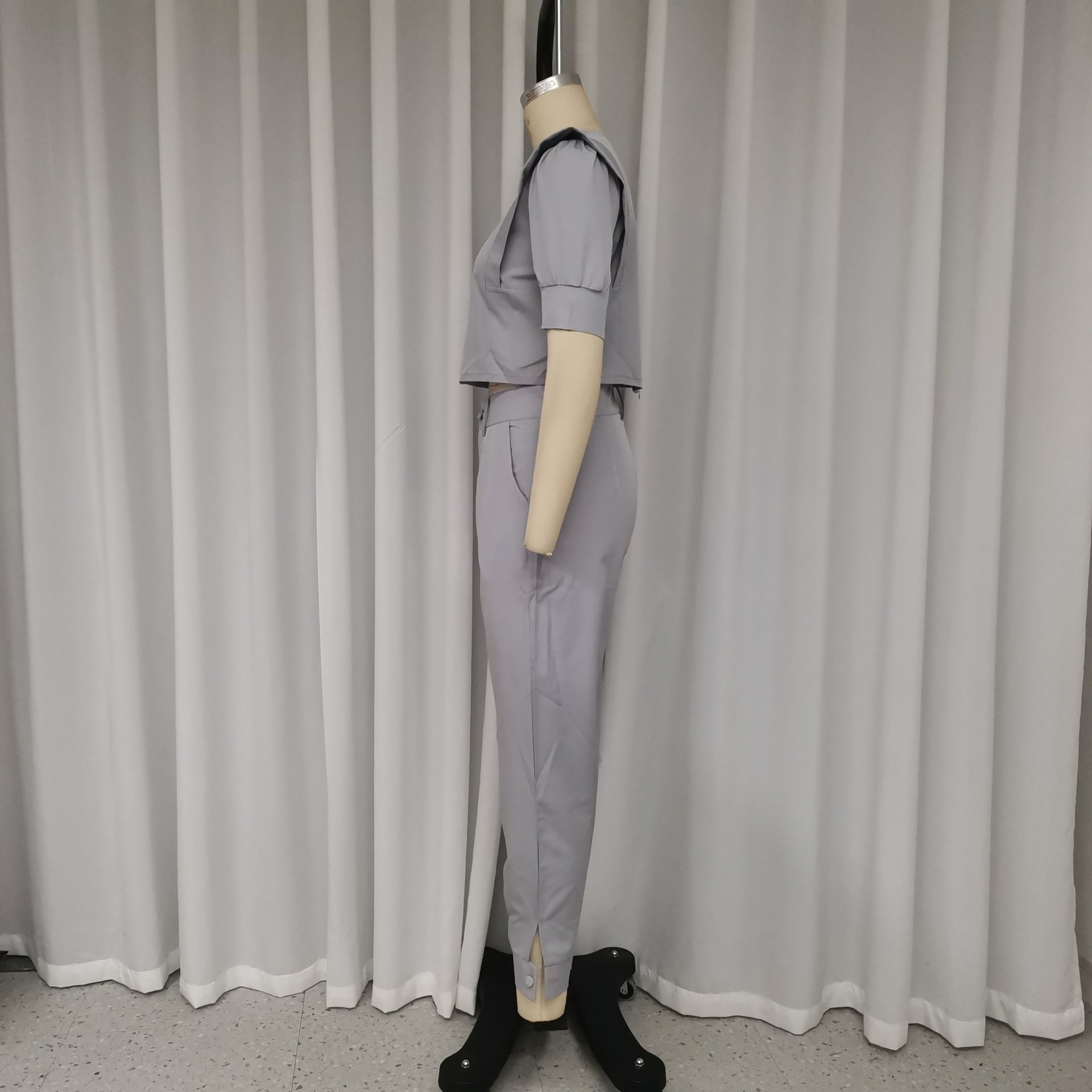 Short-Sleeved Top Pants Casual Solid Color Two-Piece Set 7