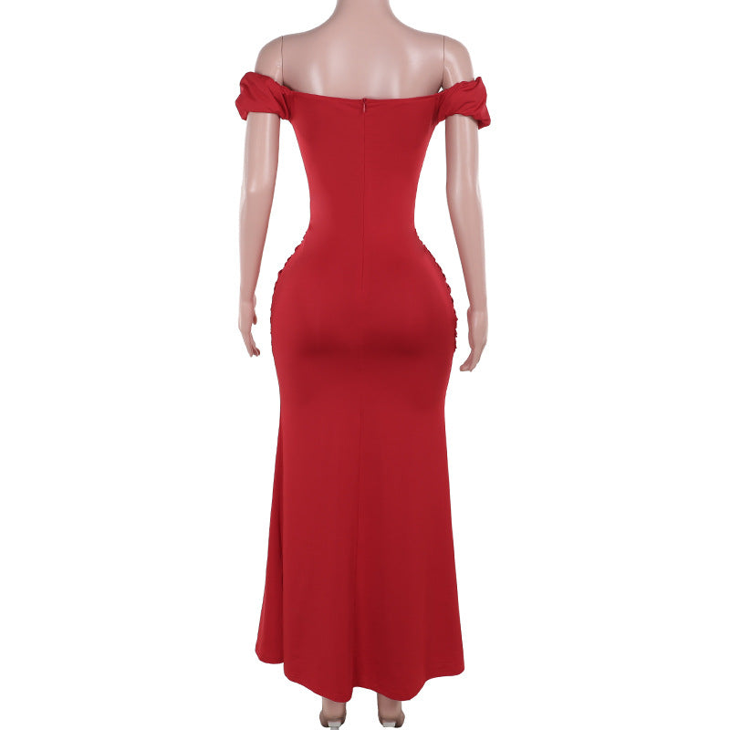 Women Off Shoulder Sexy V-Neck Fishtail Dress 10