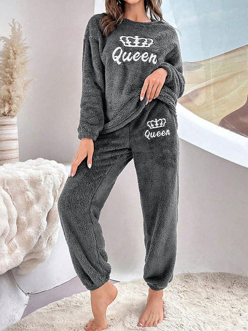 Autumn Winter Fleece Plus Size Two Piece Pajamas Ladies' Home Wear