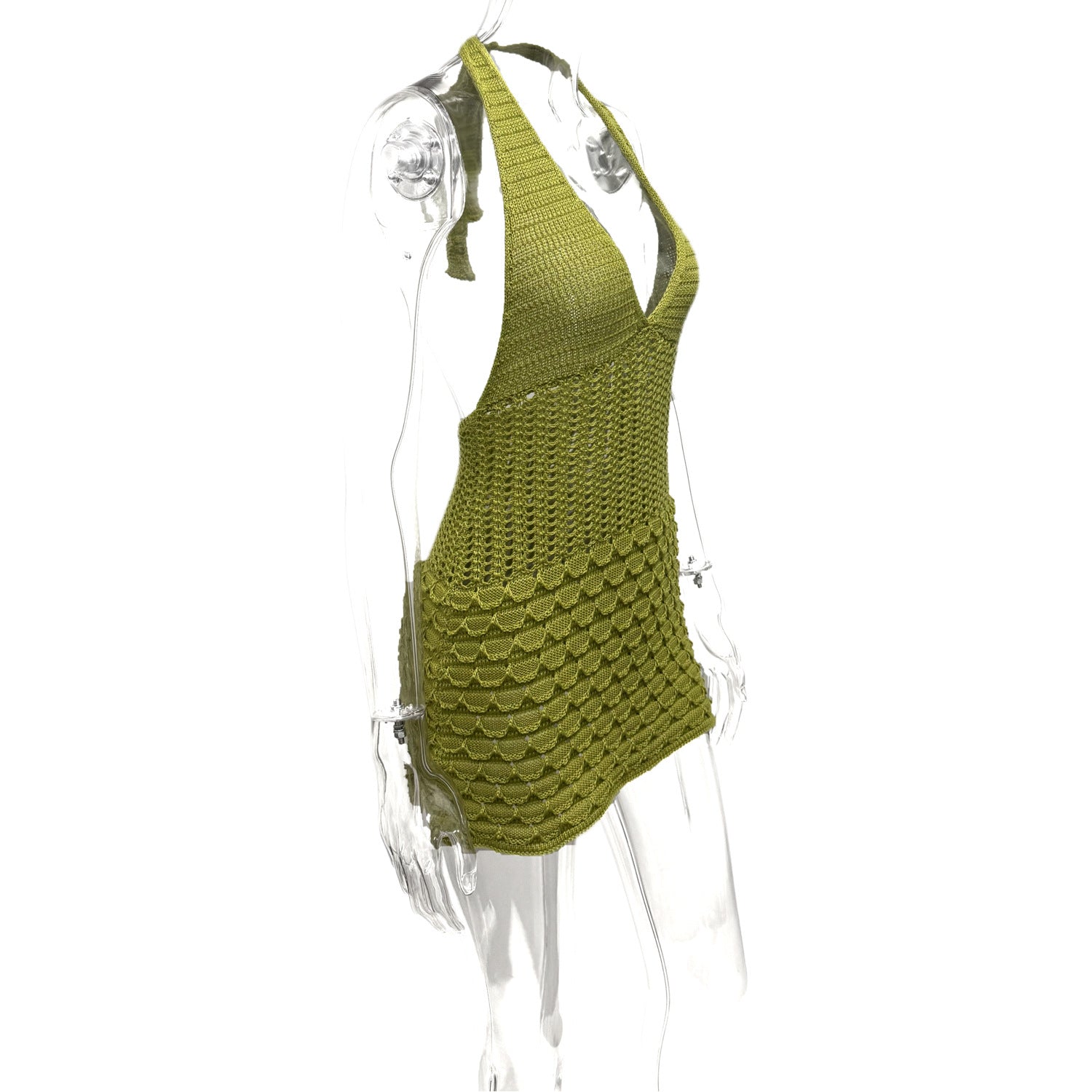 Summer Sexy V-Neck Tie Halter Neck Low Back Solid Color Bodycon Knit Dress 8