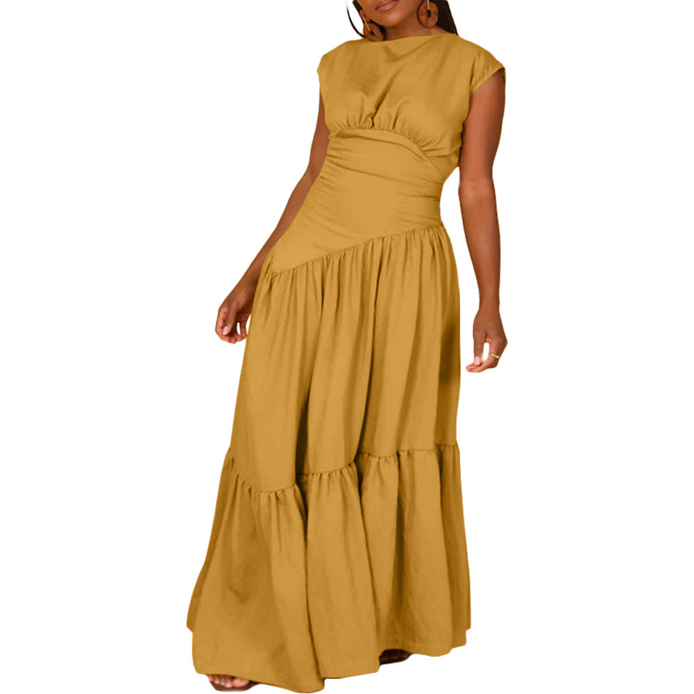 Women's Spring And Summer Solid Color Sleeveless Pleated Loose Long Dress 6