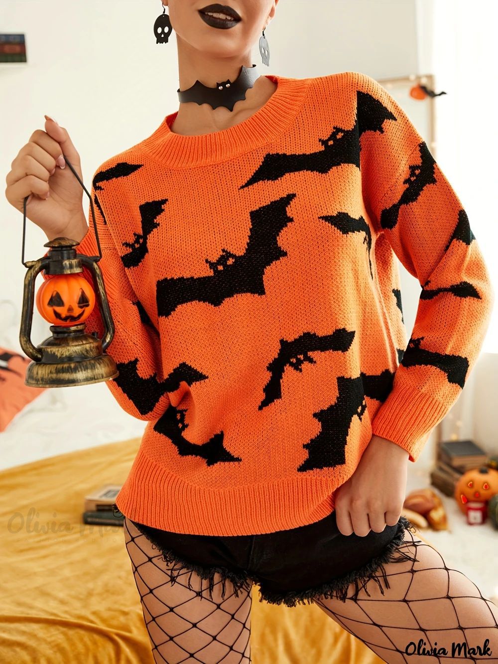 Autumn Winter Women's Long Sleeve Halloween Jacquard Knitting Sweater 8