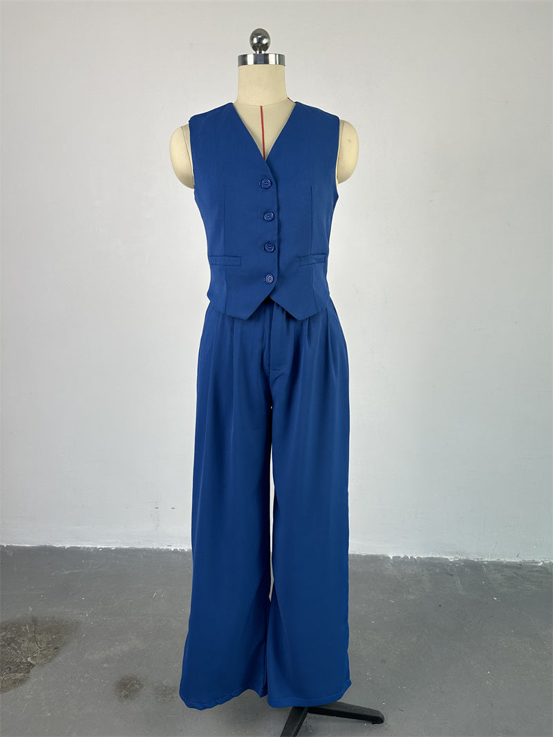 Women 's Spring V-Neck Sleeveless Vest Wide-Leg Trousers Casual Suit 20