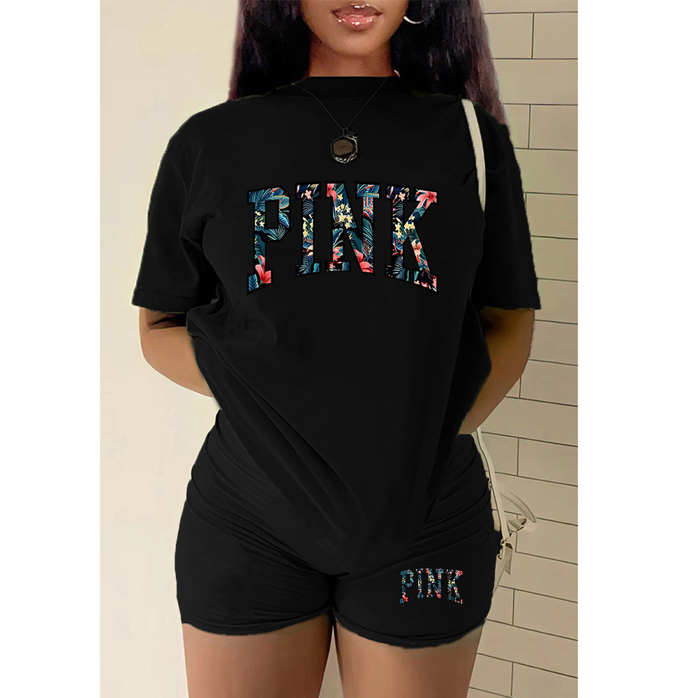 Women printed short-sleeved T-shirt and shorts sports two-piece set 8
