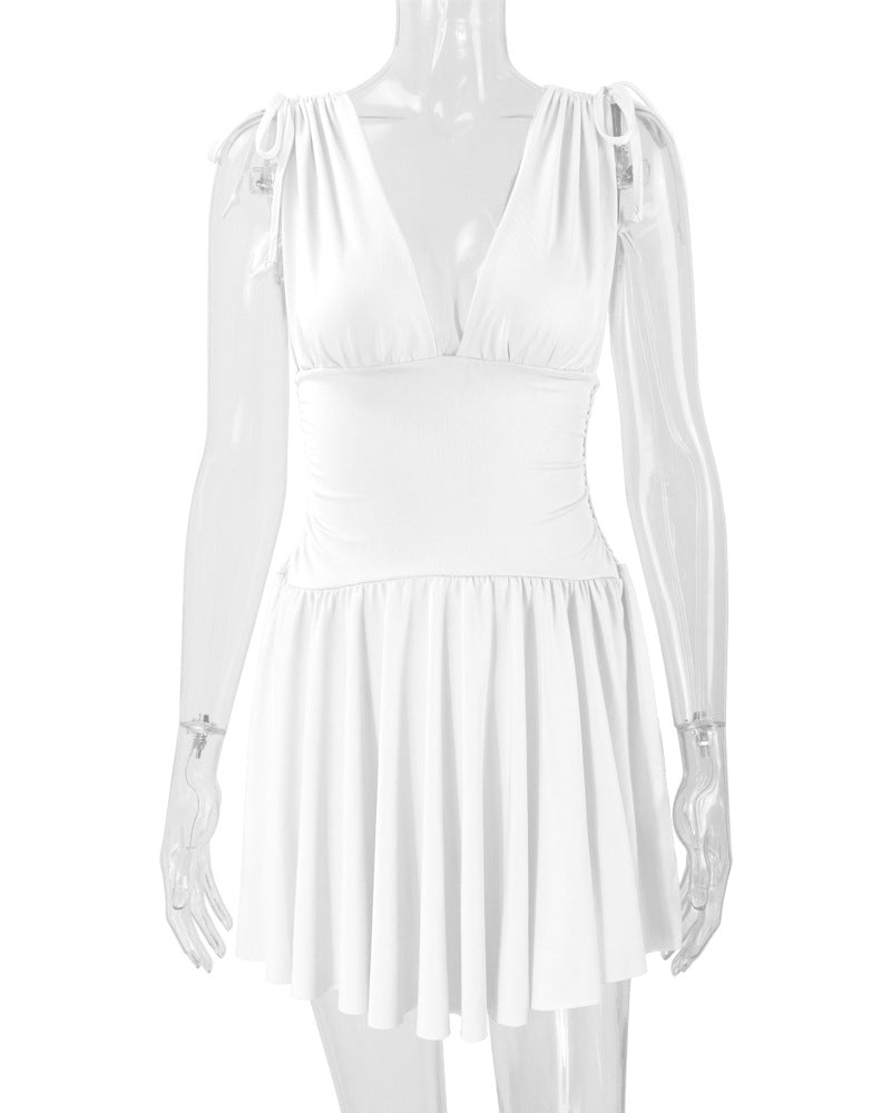 Women's Summer Sleeveless Sexy Deep V Slim Fit Pleated Dress 17