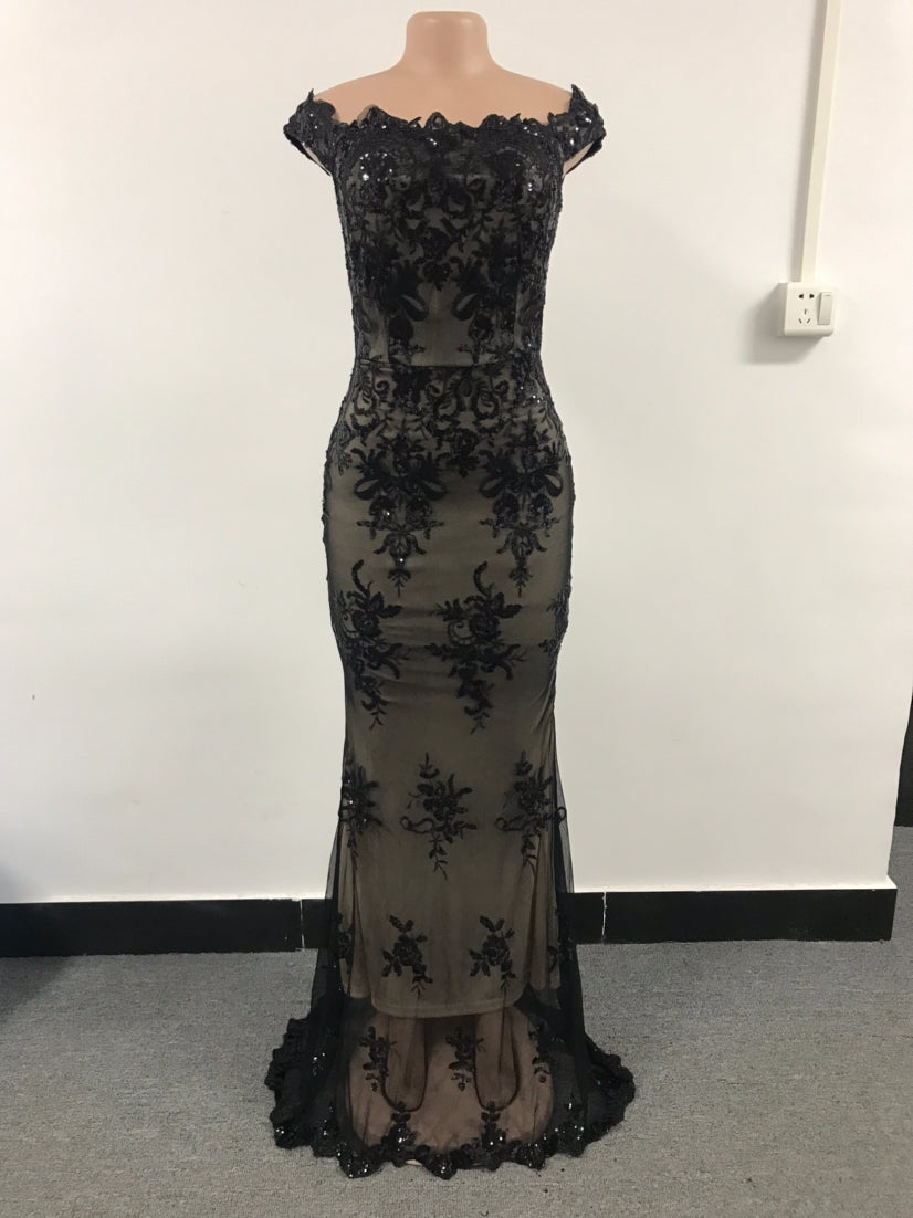 Women Elegant off shoulder sequins Fishtail Evening Dress 17