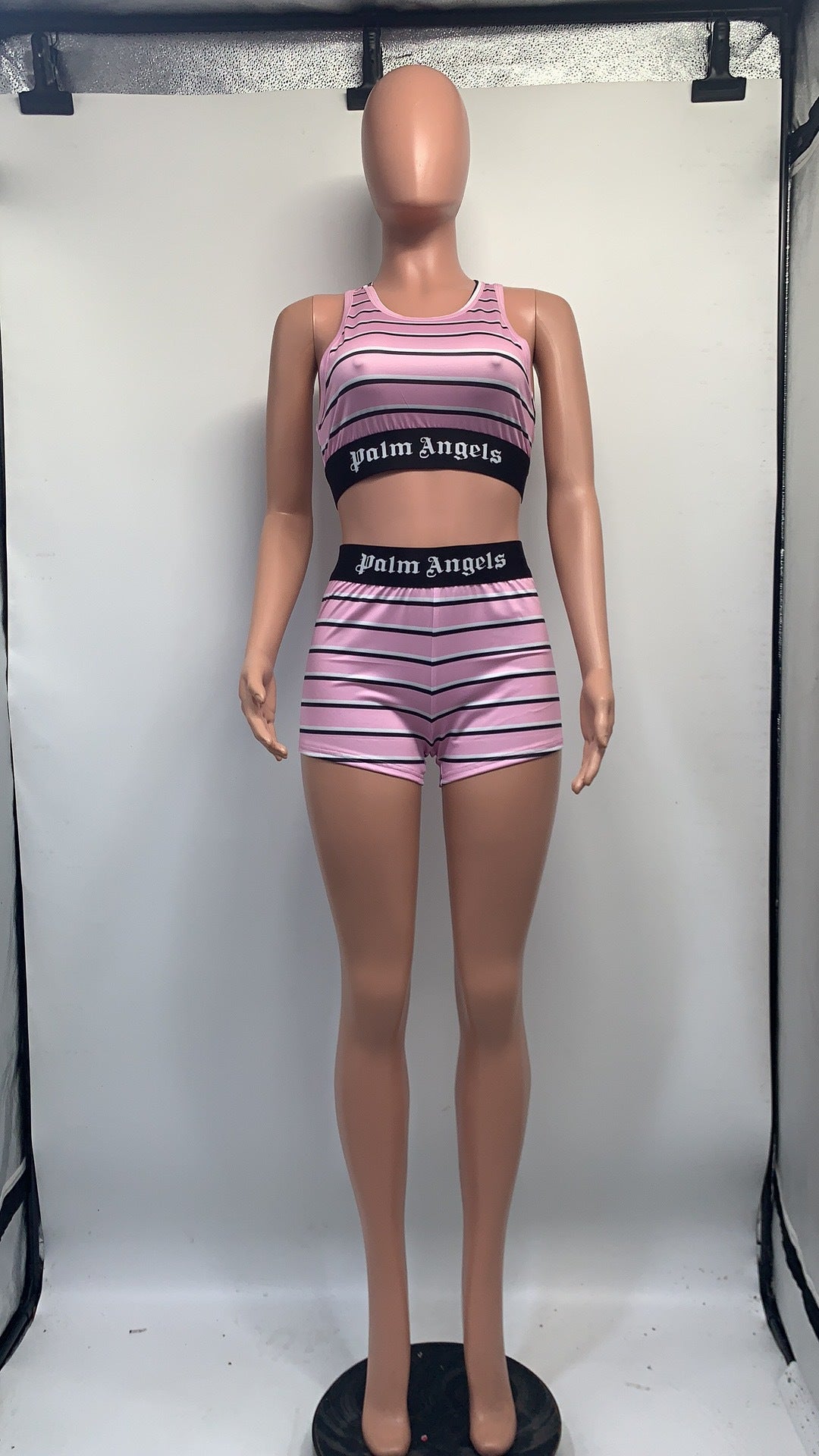 Women Summer Stripe Print Crop Tank Top and Shorts Two-Piece Set 9