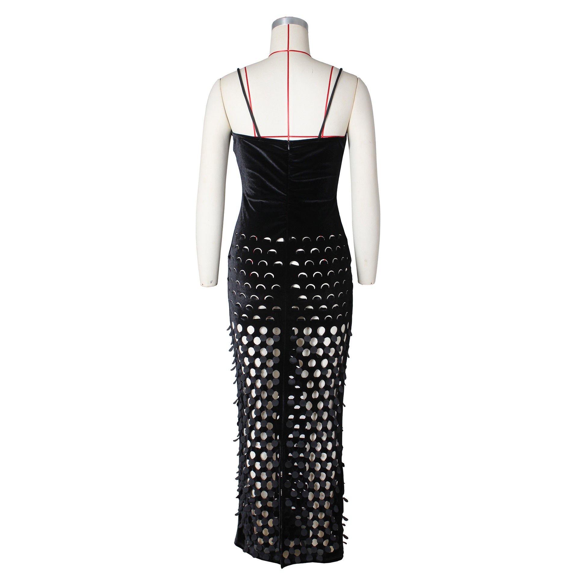 Fashion Women's Clothing Sexy Velvet Ripped Tight Fitting Strap Long Dress 12