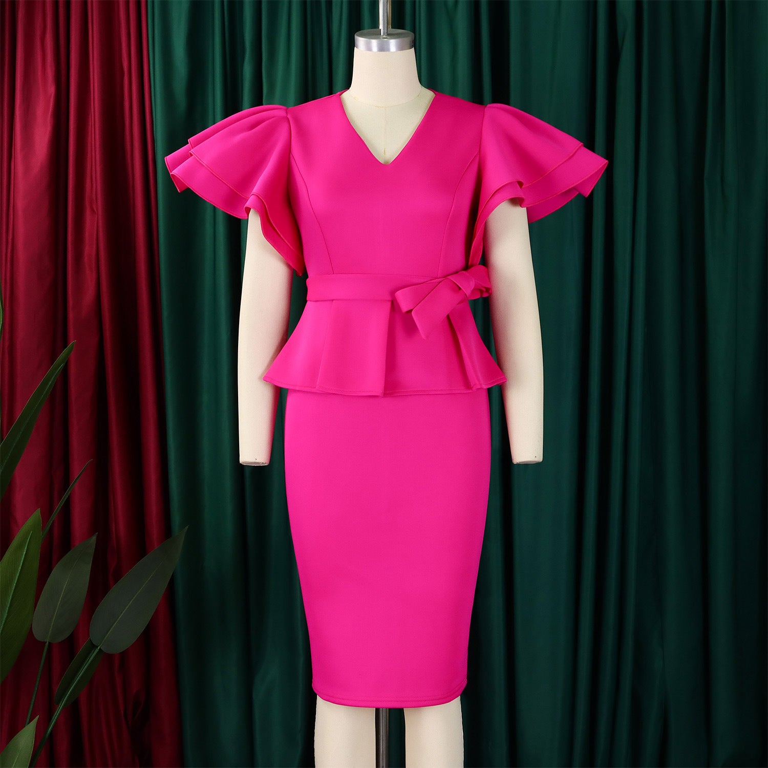 Women elegant ruffled solid bodycon formal party dress 20