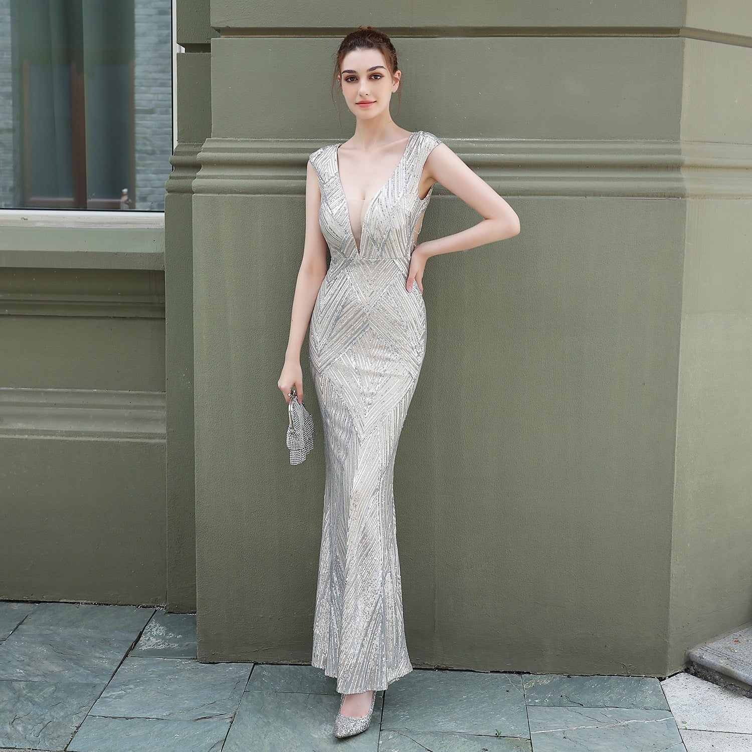 Sequin Fishtail Long Dress Elegant Formal Party Evening Dress 6