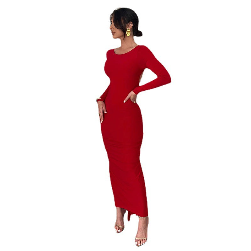 Autumn and Winter Sexy Slim Long Sleeve Low Back Bodycon Long dress for Women 7
