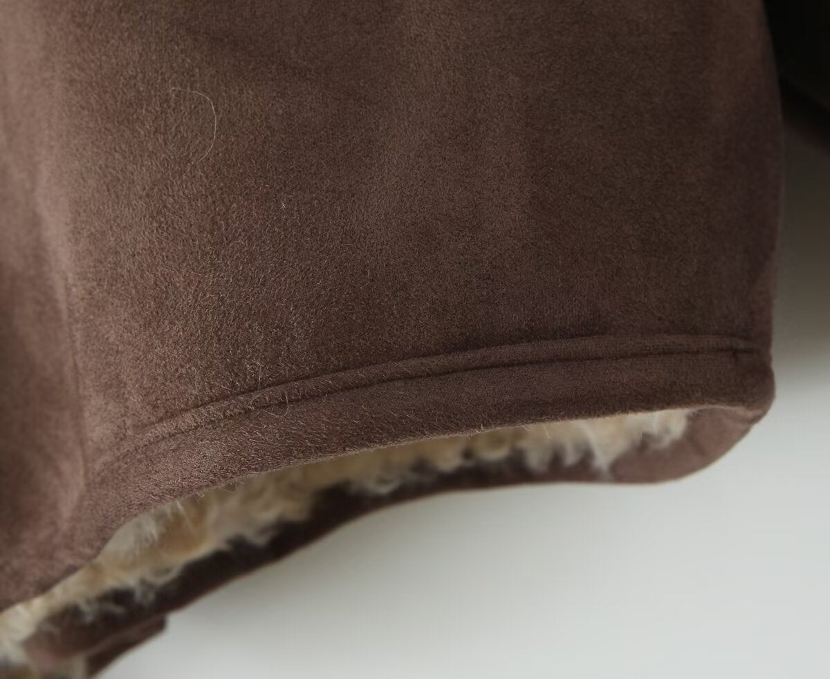 Women retro reversible lamb wool warm jacket 6