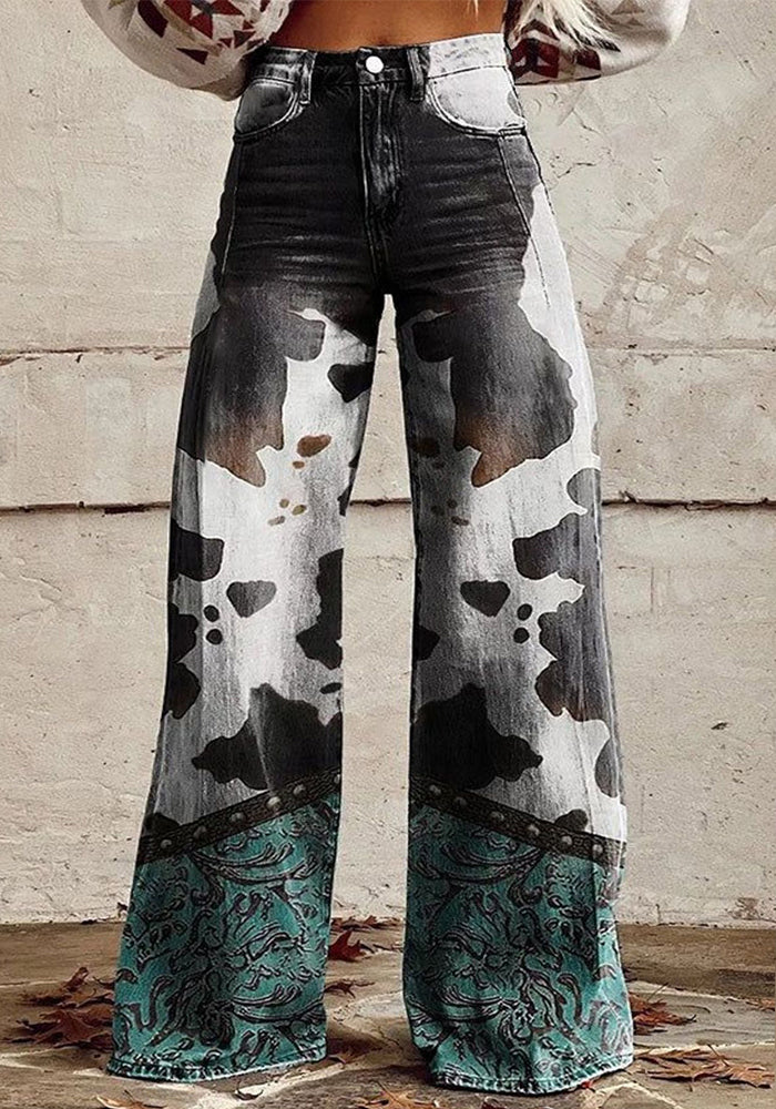 Women Spring Summer Printed Wide Leg Pants