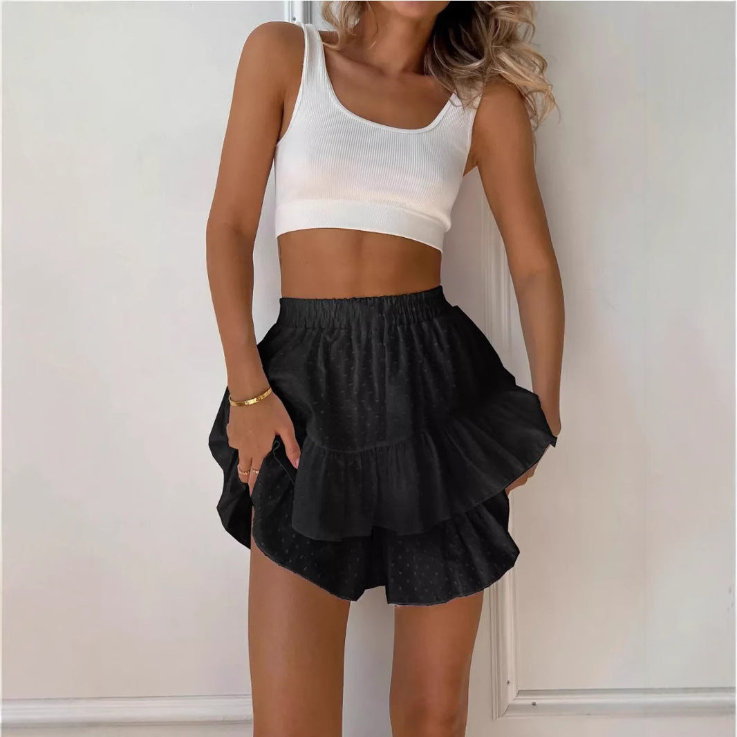 Spring Summer Women's Clothing Solid Color High Waist Sexy Cascading Ruffles Shorts 6